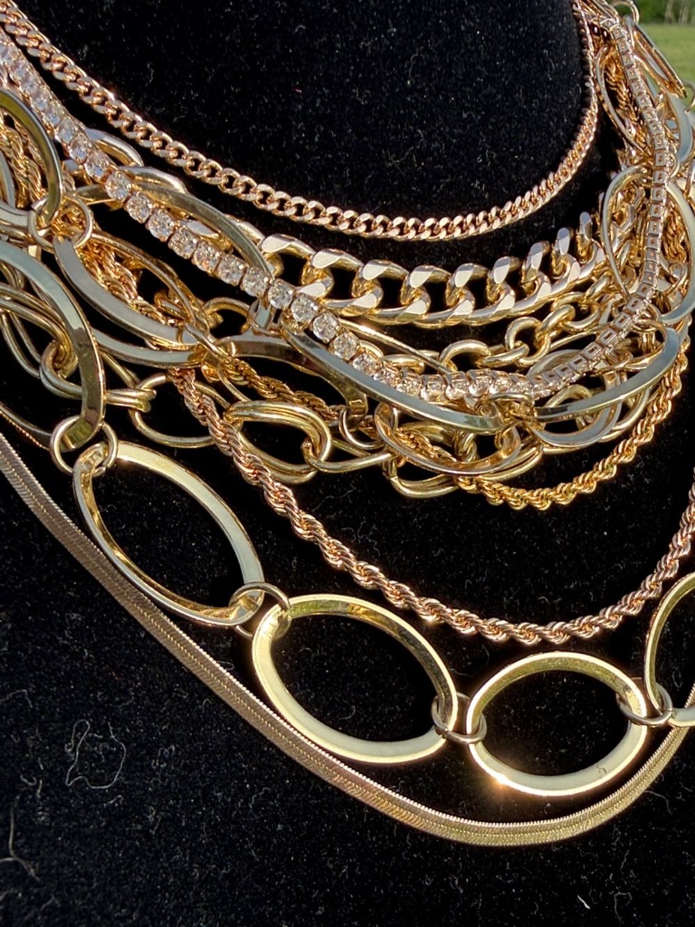 Gold Sparkly Layered Stackable Statement Necklace Bundle Women Jewelry